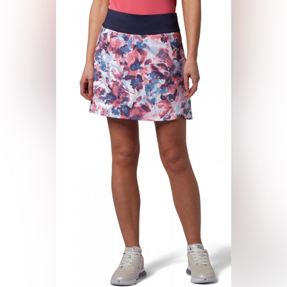 NWT Callaway 17 inch Floral Pink & Blue Athletic Skort with Navy Waistband